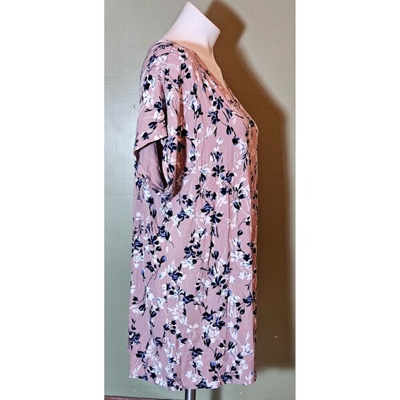 J Jill Wearever V-Neck Floral Back Pleat Short Sleeve Tunic Top Size XL - Picture 3 of 9